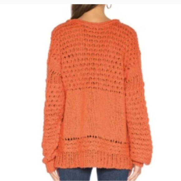 Free People Crashing Waves Chunky Knit Pullover V Neck Sweater in Red Orange - Picture 4 of 10